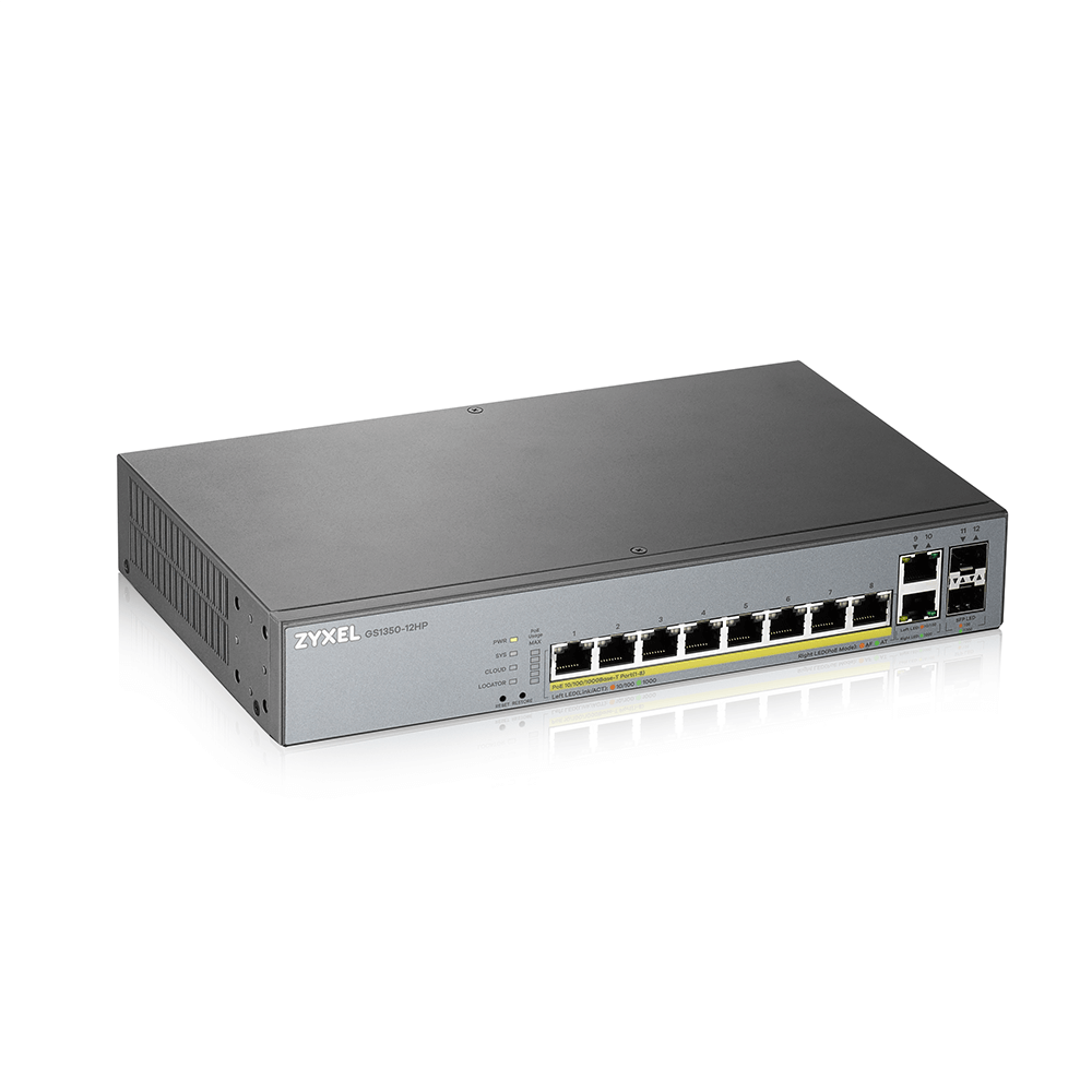 ZyXEL GS1350-12HP Gigabit Smart Switch, 10x RJ-45, 2x SFP, PoLRE/PoE+