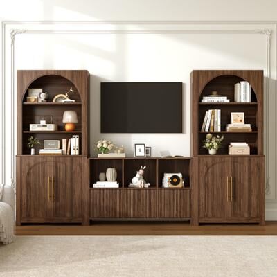 Cusp Barn 3-Piece Arched Bookcase Suite with Storage Cabinets, Tall Bookshelves with Doors and Open Shelves for Living Room