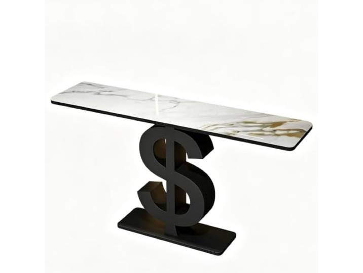 LEUBDIBR Moderne Sinterstein‑Konsole für Eingangsbereich und Flur Sinterstein‑Platte, stabiler Metallrahmen, moderner Luxusstil(Black Base‑F,100cm/39.4in)