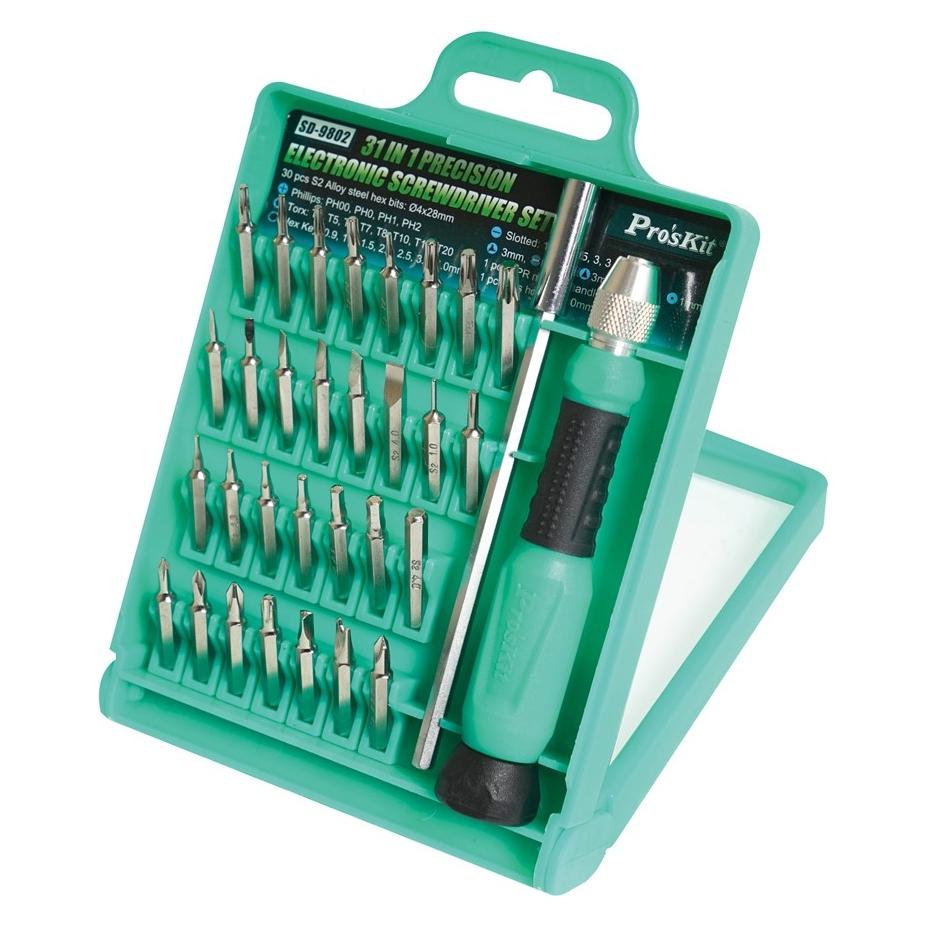 Prokits Pro'sKit Präzisions-Elektroschraubendreher-Set - 30 Bits - TPR-Griff - Verlängerungsstange - (SD-9802)