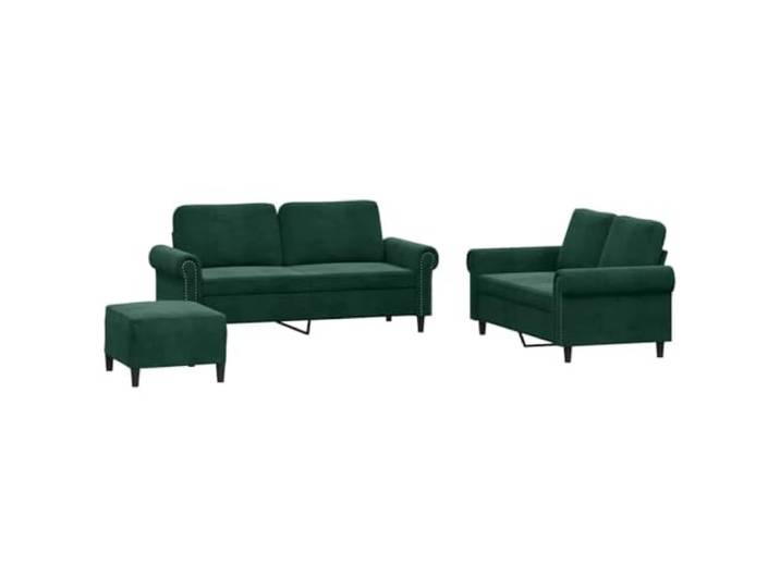 Coespram 3-tlg. Sofagarnitur mit Kissen und Fußhocker Dunkelgrün Samt Elegante Polstermöbel fürs Wohnzimmer: Dicke Schaumstoffpolster, flexibler Polsterhocker und stabiles Metalluntergestell.