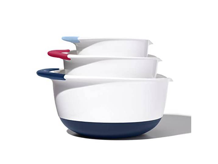 OXO Good Grips Rührschüssel-Set, Kunststoff, 3-teilig, 1,5, 3 und 5 qt Küchenutensilien, Einweihungsgeschenke, breite Ausgießer, rutschfester Boden, ideal zum Mischen und Backen, spülmaschinenfest
