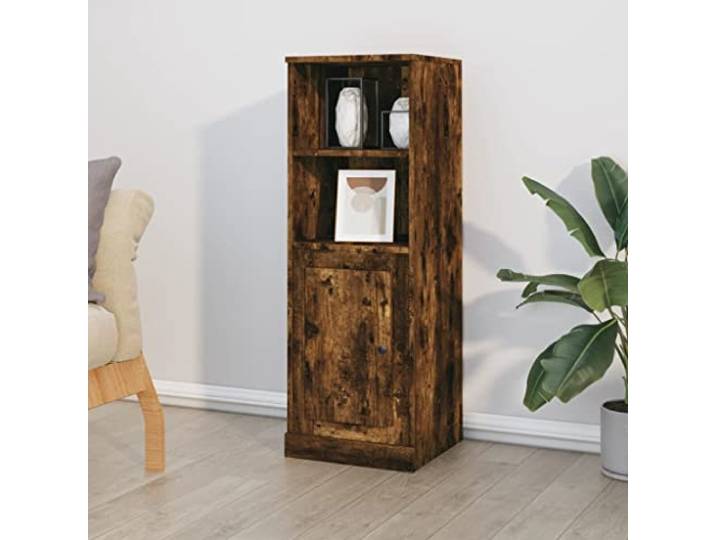 RJPLMFV Anrichte hoch, rauchfarbene Eiche, 36 x 35,5 x 103,5 cm Robustes Holz, großer Stauraum, minimalistisches Design, Wandbefestigung inklusive