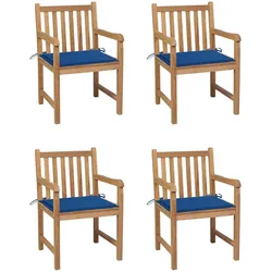 vidaXL Gartenstühle 4 Stk. mit Königsblauen Kissen Massivholz Teak