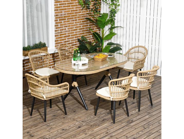 Outsunny Salle à Manger Jardin 6 Pers Rotin PE 6 Chaises