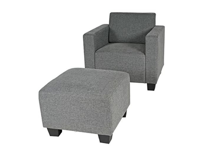 Mendler Modular Sessel Loungesessel mit Ottomane Lyon - grau Stoff/Textil