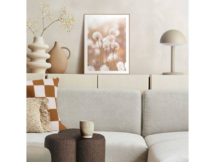 Impression Cotton Pops MDF - panneau de fibres à densité moyenne Beige/Beige 30 x 40 x 1cm