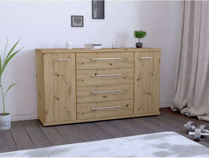 Kombikommode WIEMANN Mainau , braun (bianco, eiche, nachbildung), B:149cm H:86cm T:42cm, Holzwerkstoff, Sideboards, Kombikommode, vormontiert