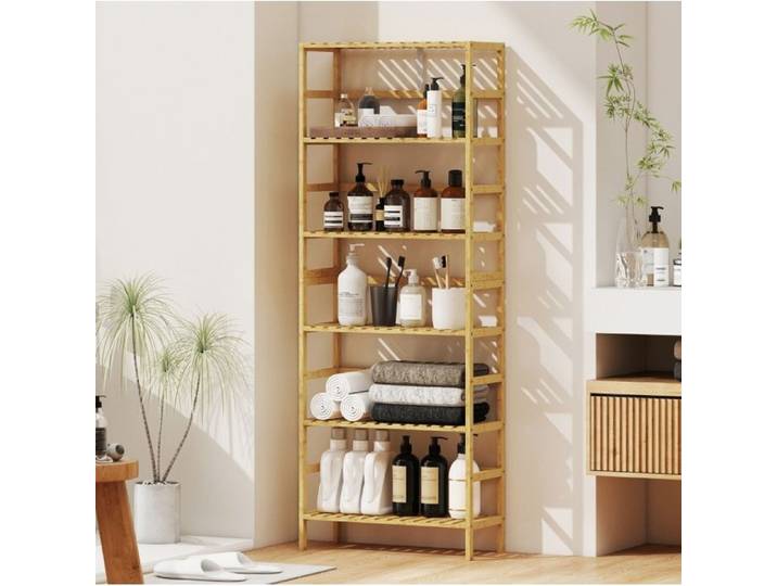 Etagère de Rangement 6 Niveaux Réglables Gain de Place - LPOSPI - Sur Pied en Bambou Bois Naturel