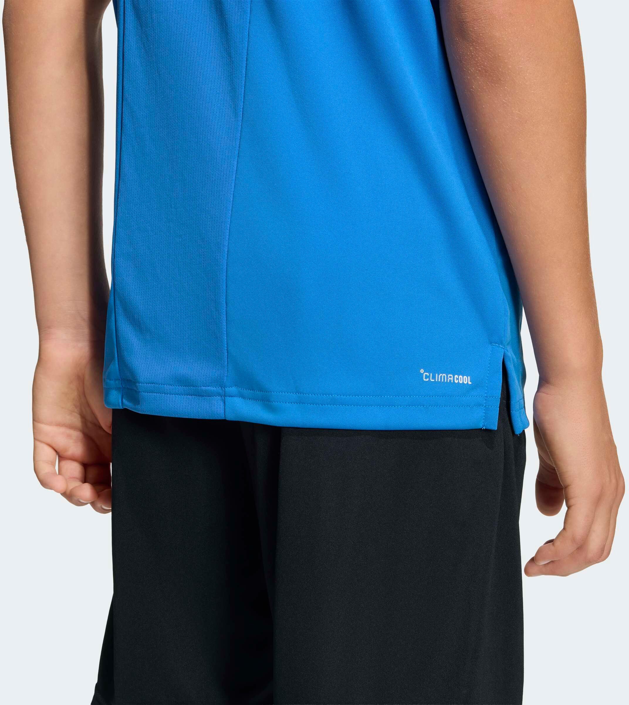 T-Shirt ADIDAS SPORTSWEAR "TRAIN ESSENTIALS 3-STREIFEN KIDS", Jungen, Gr. 140, ray blau, weiß, Obermaterial: 100% Polyester, Rundhals, Shirts T-Shirt, für Kinder, mit climacool Technologie, aus Polyester ray blau, weiß 140