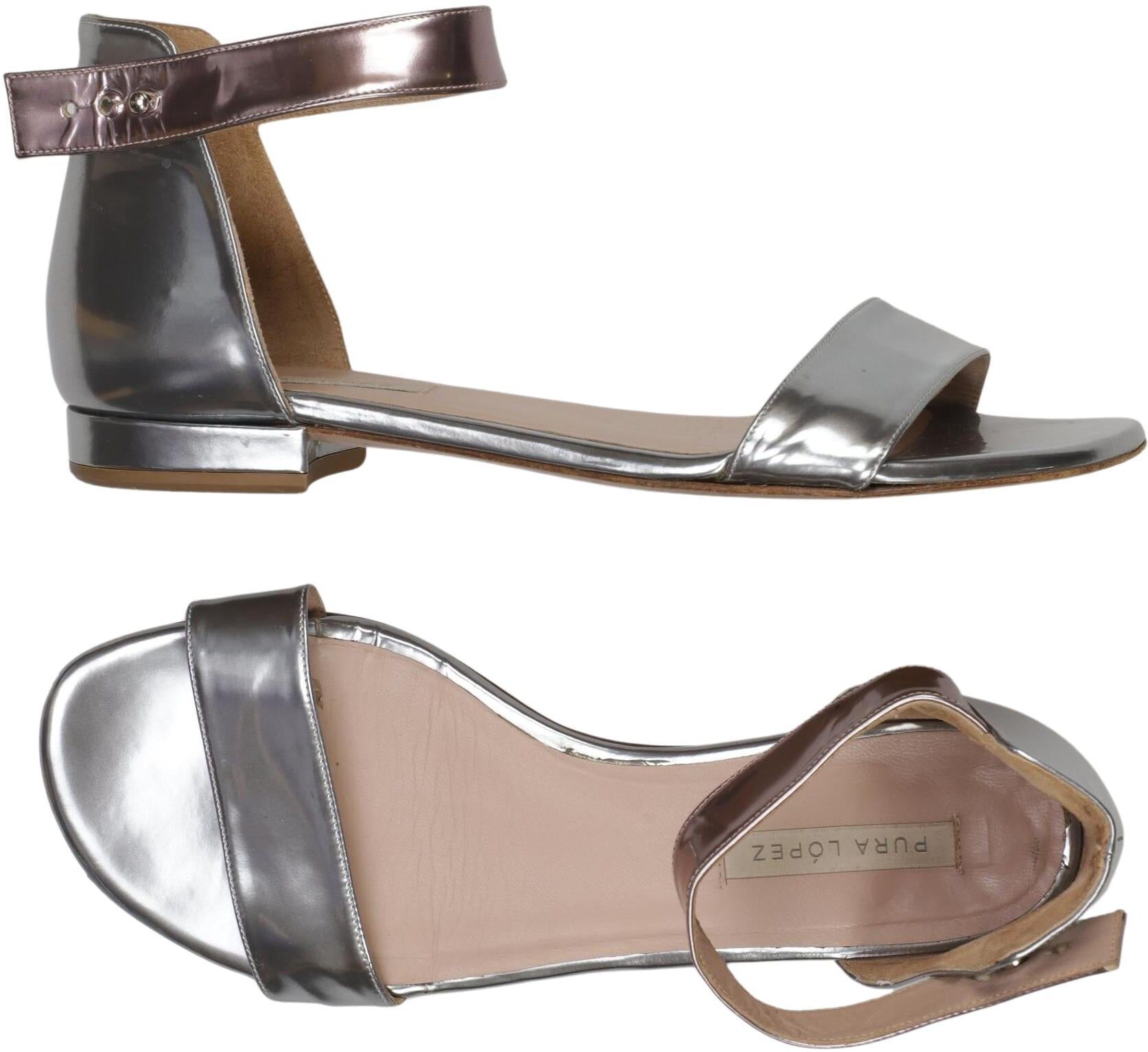 Pura Lopez Damen Sandalen, Silber, Gr. EU 38, kein / Etikett - Second Hand