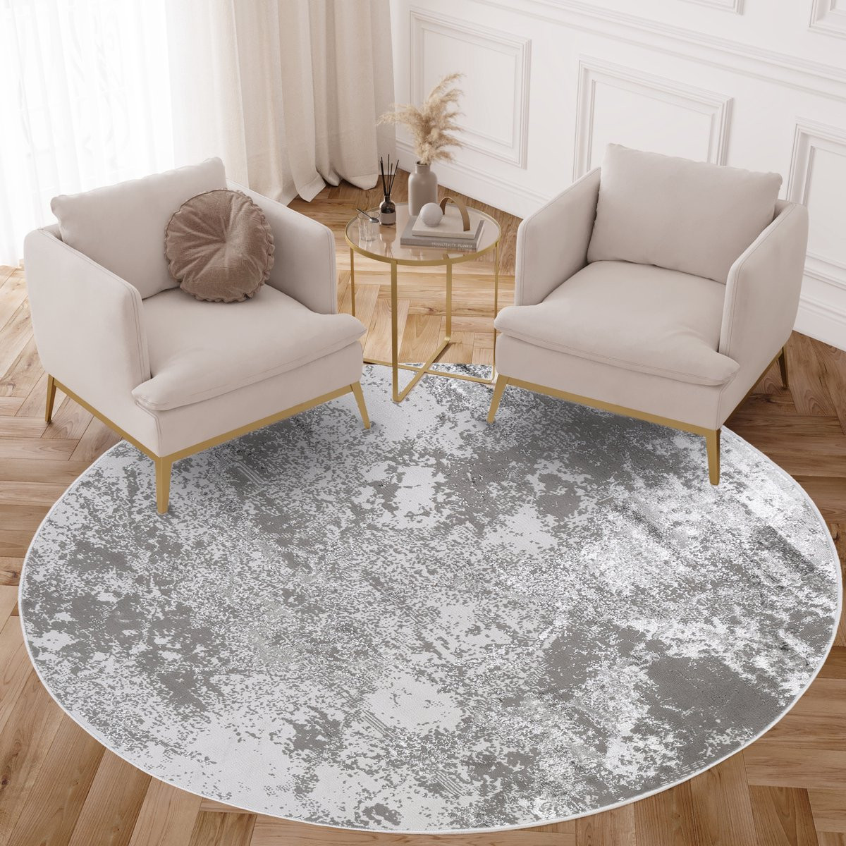 Tapiso Crystal Rond Vloerkleed Grijs Modern Laagpolig Diameter: 200 cm
