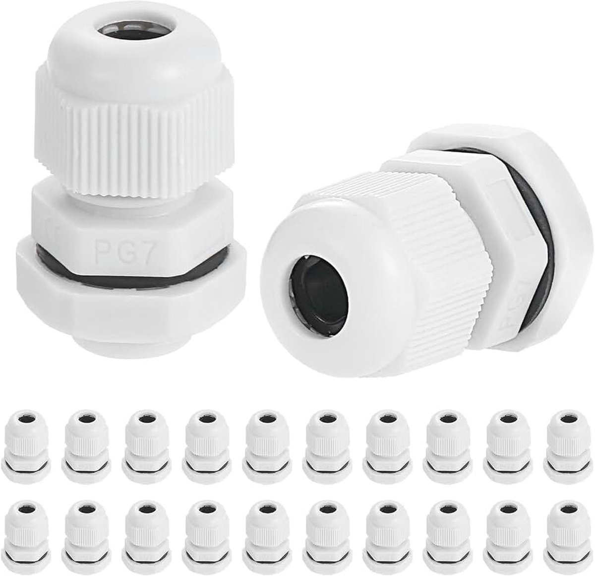 20 stuks PG7 Nylon Kabelwartels Wit - Waterdichte Kabeldoorvoer met Borgmoer voor Aftakdozen