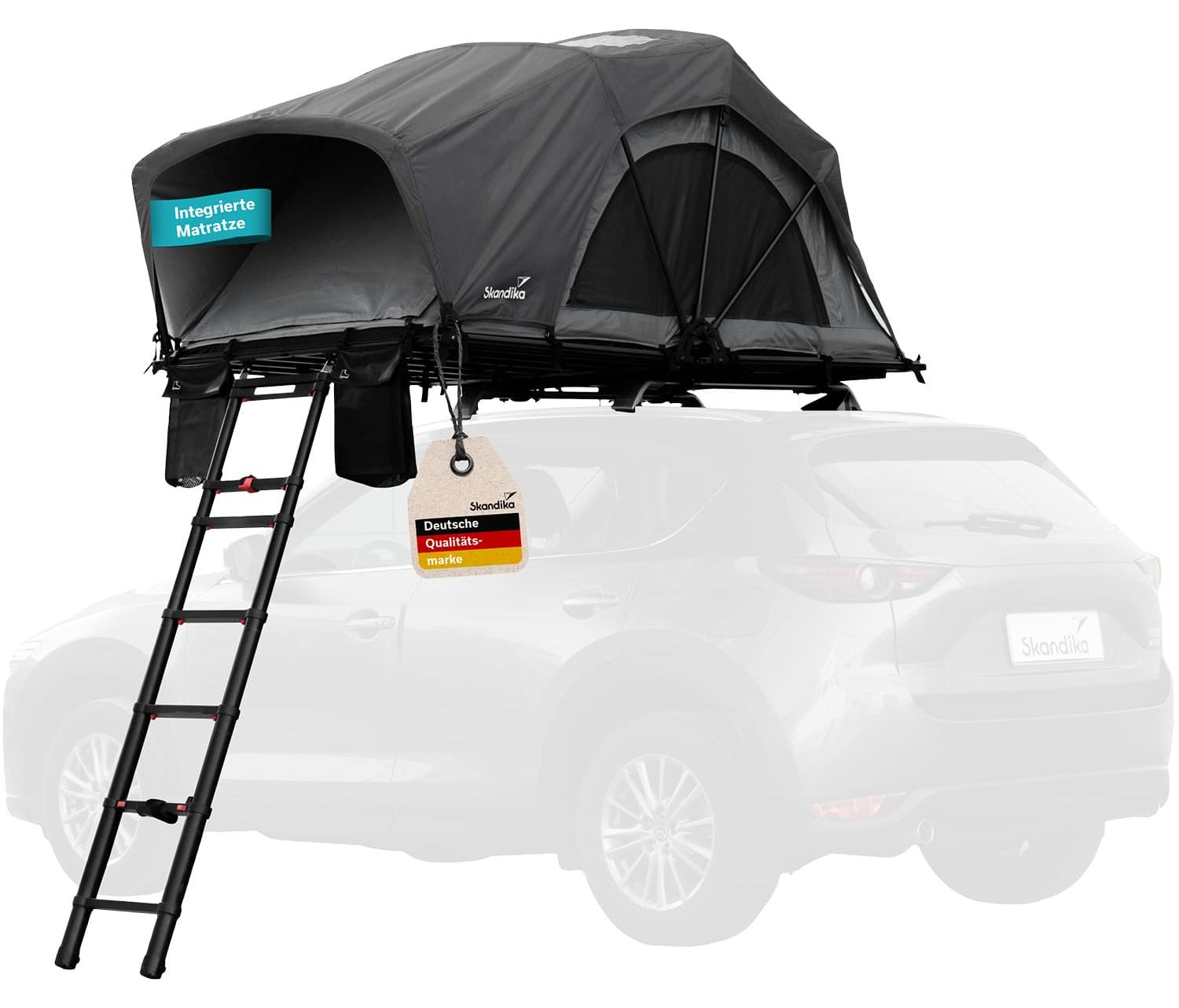 Skandika Dachzelt Skyland 214 x 130 Sleeper| Autodachzelt für 2 Personen, Autozelt mit Matratze, schwarze Schlafkabine, feuerhemmend