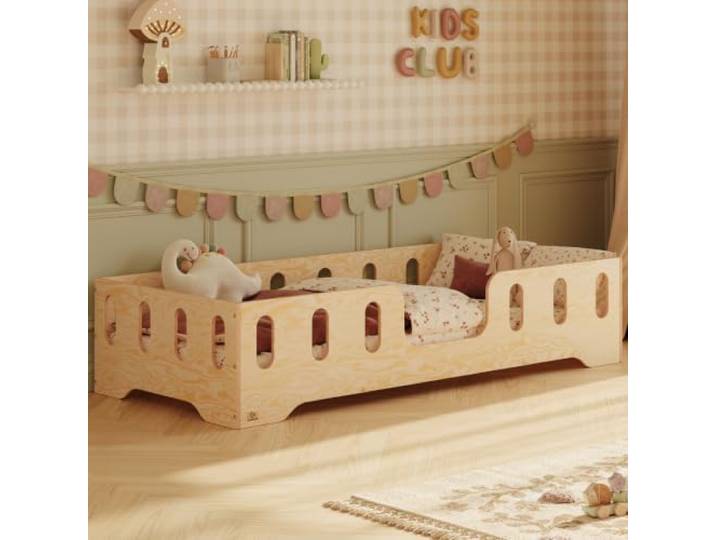 smartwood Bodenbett 80x180 cm mit Rausfallschutz, Holz, TILA 2 Montessori Kinderbett, Lattenrost belastbar bis 230 kg, FSC-Zertifikat, abgerundete Kanten, Einfache Montage, ab 3 Jahren