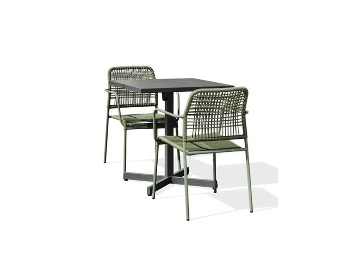 Ensemble repas de jardin en acier (fauteuils olive) - Gris anthracite - LOUISE