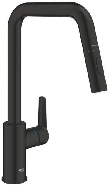 Grohe Start Küchenarmatur 306312430 matt schwarz, hoher Auslauf, herausziehbare Dual Spülbrause