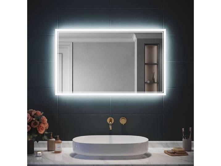 Miroir LED Salle de Bain SIRHONA - Anti-buée - 100x60cm - Blanc - Scandinave/ Moderne