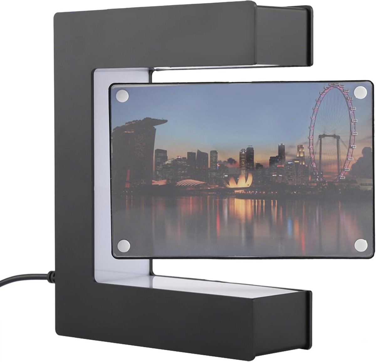 Zwevend Magnetisch Fotolijstje met LED Verlichting - Vierkant Design voor Bureau Decoratie