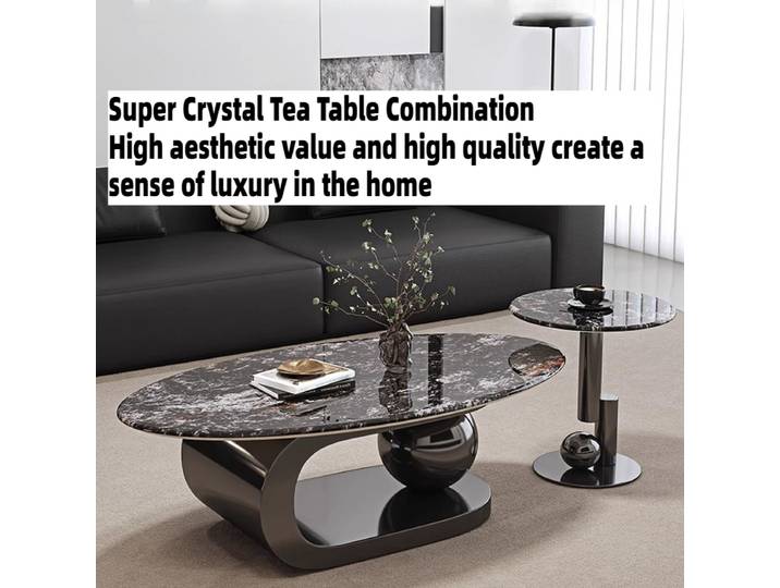 Table basse ovale noire de luxe, design décoratif, pour salon, mobilier d'intérieur élégant et simple