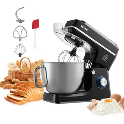 VEVOR KüchenmaschineTeigmixer 1400 W 7,84 L Küchenmaschine mit kippbarem Kopf Edelstahlschüssel Knethaken Schneebesen Schaber, Haushalts-Küchenmaschine zum Backen und Mixen, schwarz