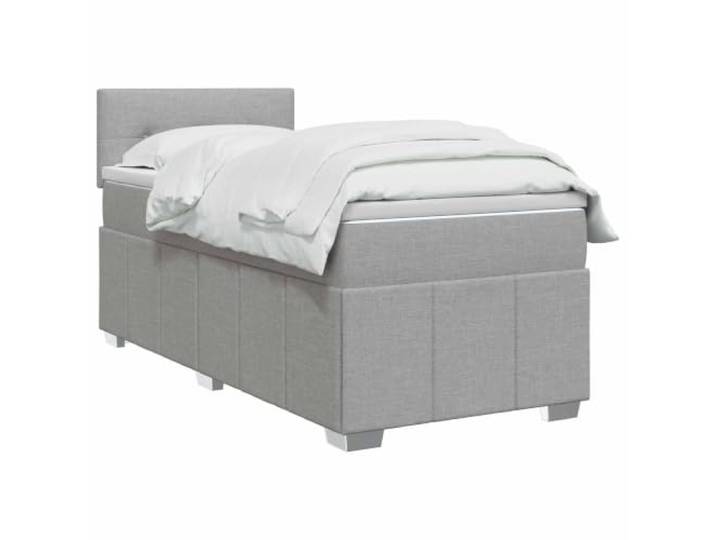 PUGYNBK Boxspringbett mit Matratze, Hellgrau, 90 x 200 cm Verstellbares Kopfteil, LED-Lichter, robustes Holz, waschbare Bezüge