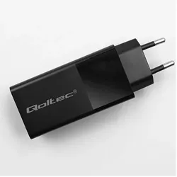 Qoltec Ładowarka GaN POWER PRO 1xUSB-C 1xUSB 100W 5-20V 1.5-3.35A PD Czarna (100 W, 2 Ports), USB Ladegerät, Schwarz