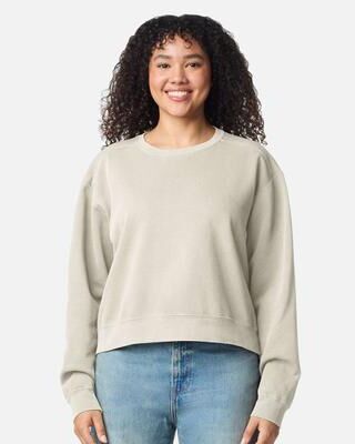Comfort Colors 1566L Women's Garment-Dyed Mid-Length Crewneck Sweatshirt in Ivory size Large   Cotton/Polyester Blend