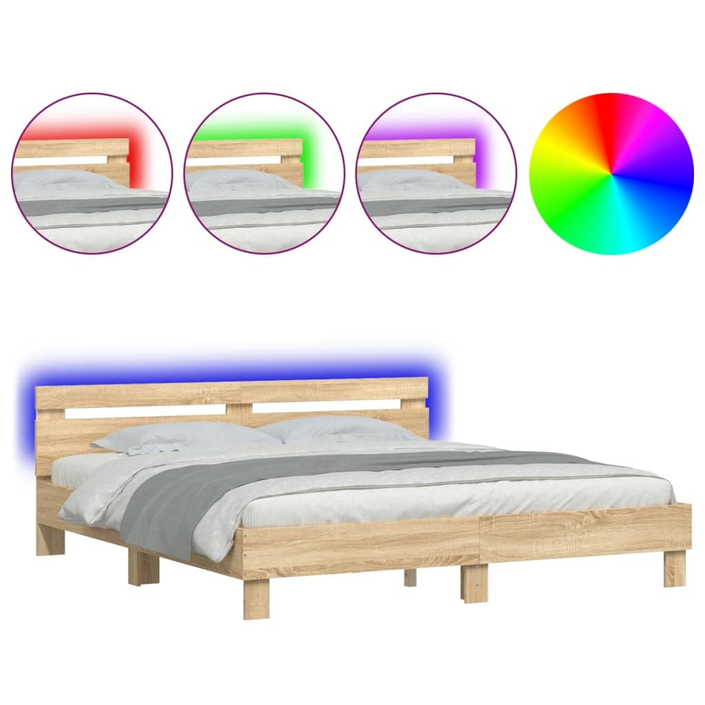 vidaXL Bedframe met hoofdeinde en LED-verlichting, Sonoma-eikenhout