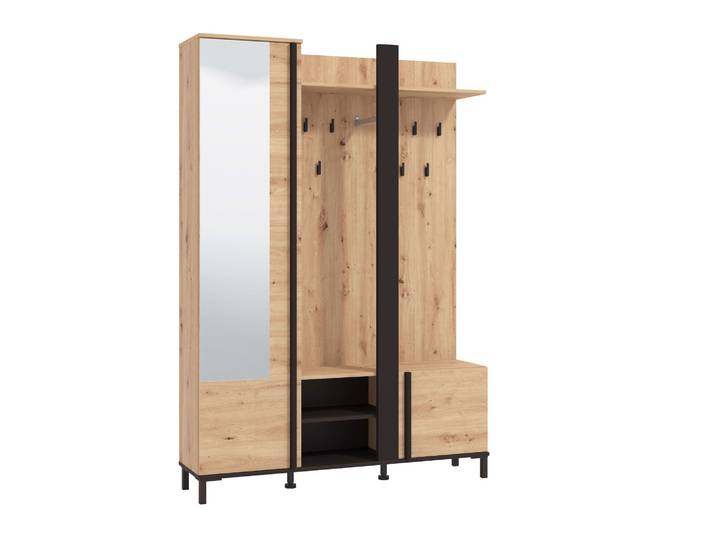 Kompaktgarderobe HOME AFFAIRE Nino Flurgarderobe, Dielenschrank, Flurmöbel, Garderobe, Breite 135 cm , braun (artisan eiche), B:134,5cm H:192,5cm T:34,5cm, FSC-zertifizierter Holzwerkstoff, Schränke, Kompaktgarderobe, Schuhschrank, Spiegel, Haken, viel Stauraum, ideal für kleine Räume