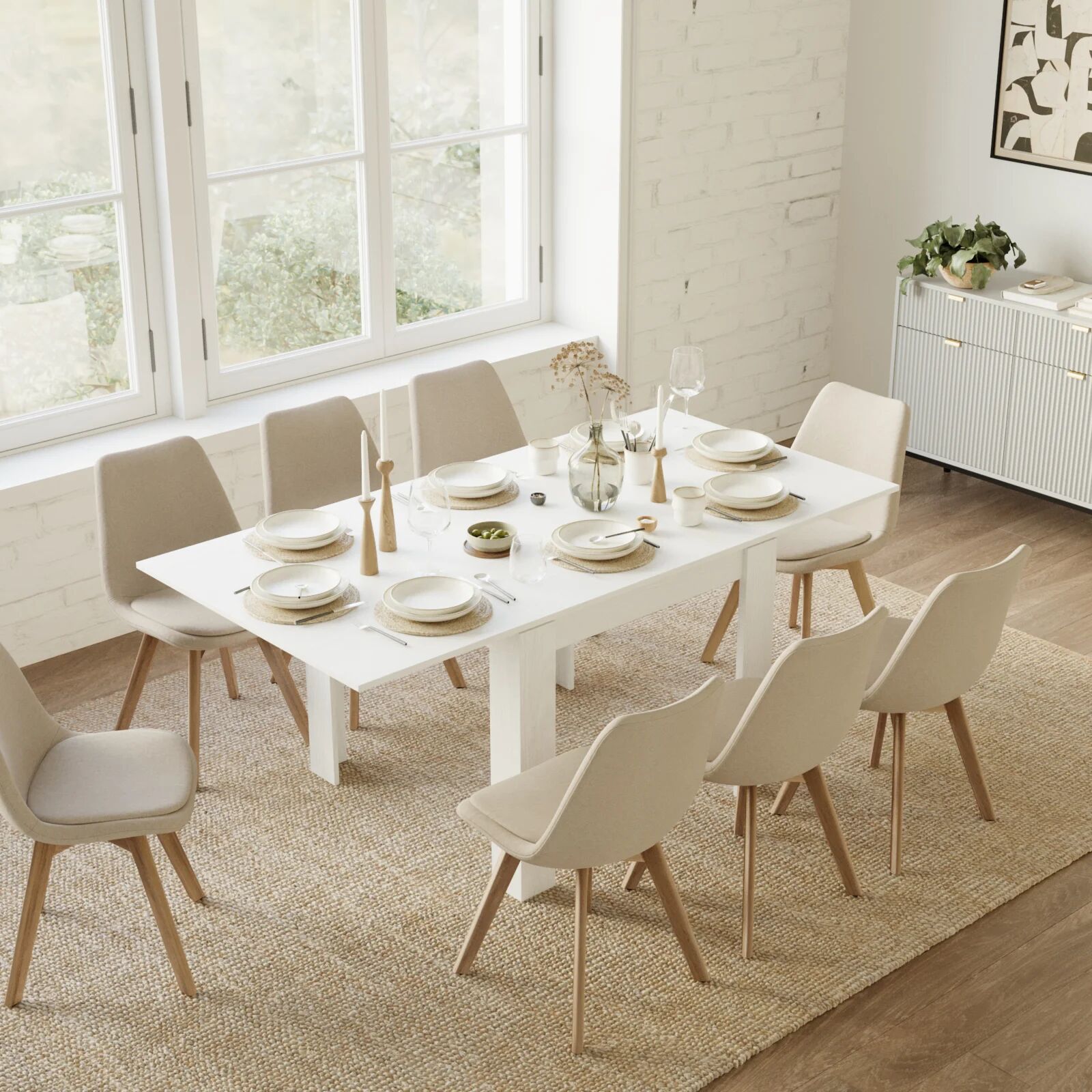 garneroarredamenti Tavolo allungabile 90x90cm moderno a libro bianco frassinato Calla