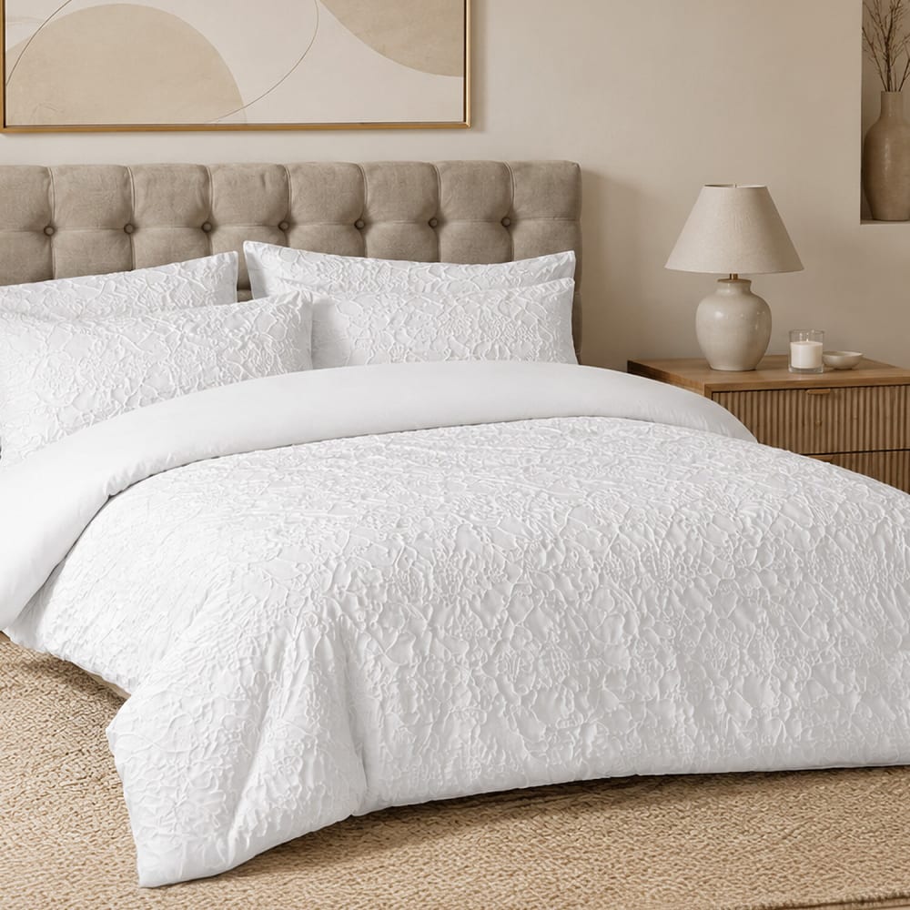 Home collection Parure de lit microfibre jacquard organique + 2 taies 260x240 cm Blanc 260x1x240cm