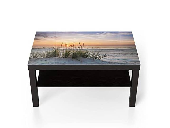 DEQORI Glastisch schwarz groß 90x50 cm Motiv Sonnenuntergang am Strand ausgefallener Beistelltisch aus Glas Hochglanz Couchtisch fürs Wohnzimmer moderner Couch Tisch mit Design