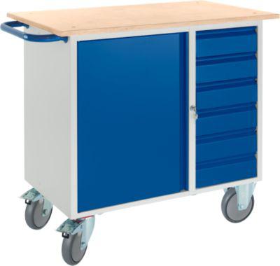 Werkbank mit Schrank, 6 Schubladen und 2 Lenkrollen/2 Bockrollen