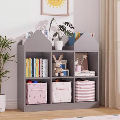 Garvee Kids Bookshelf and Toy Storage Organizer, 4 Book Racks and 6 Open Cubbies