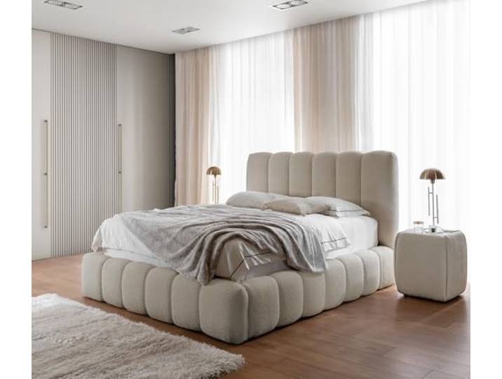 Friderik Polsterbett Cande 200x200, mit Stauraum und Bettkasten, Beige Bett mit Lattenrost, Doppelbett mit Stabilem Holzrahmen und Kopfteil, Eleganter Catch Me