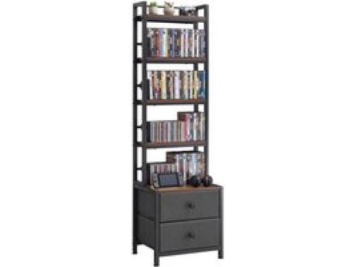 VEVOR DVD-Regal mit 4 Ablagen & 2 Schubladen, Medienregal Standregal 400 x 300 x 1435 mm, Platzsparendes Aufbewahrungsregal für CDs DVDs Bücher Spiele-Discs, Wohnzimmer Homeoffice, Schwarz