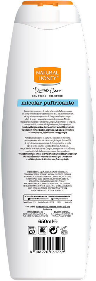 Natural Honey Gel douche micellaire purifiant Derma Care 650 ml
