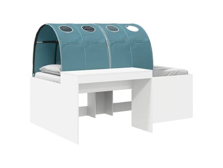 Keeushr Hochbett mit Schreibtisch für 3 STK. Weiß und Hellblau Holzwerkstoff, stabiles Bettgestell, schlankes Design, Zubehörpaket inklusive, für Innenbereich, Schlafzimmer