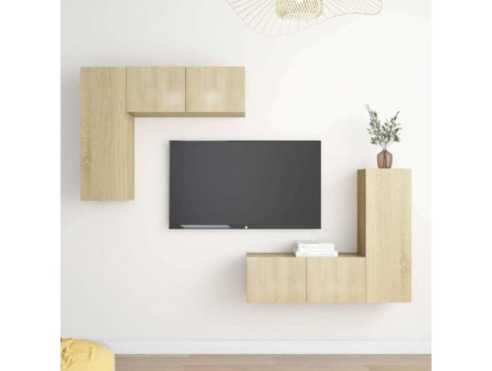 HEFZGDB 4-TLG. TV-Schrank-Set Sonoma-Eiche Holzwerkstoff Wandmontage mit Stauraum für Organisation