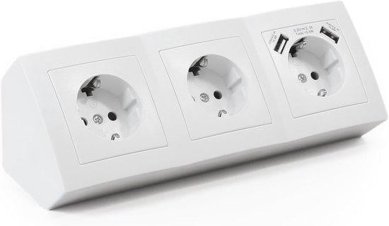 Flair Stopcontactdoos met USB - 3-voudige Geaarde Hoekinbouw