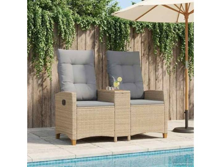 HFUDPOF Liegebank mit Tisch 2-Sitzer 126 x 65 x 112 cm Poly-Rattan UV-beständiges Poly-Rattan, verstellbare Rückenlehne, abnehmbares Kissen mit Reißverschluss, Teetisch integriert, für Garten