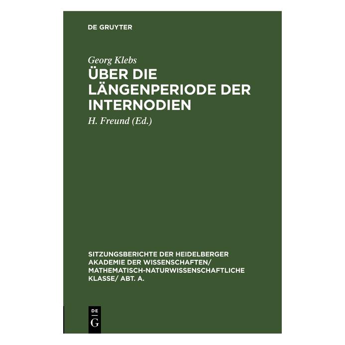 De Gruyter Klebs:Ãber die Längenperiode der Intern (Deutsch, Hardcover, Georg Klebs) (67769502)