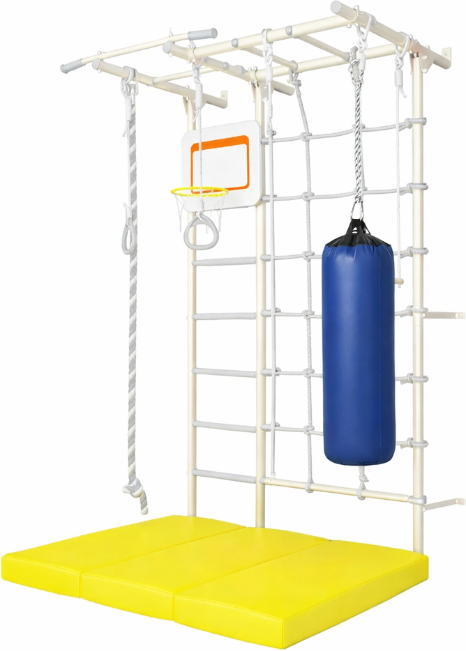 Monkey-Gym Espalier de gymnastique avec filet d’escalade Comet Next 5 Max - cocon Girafe