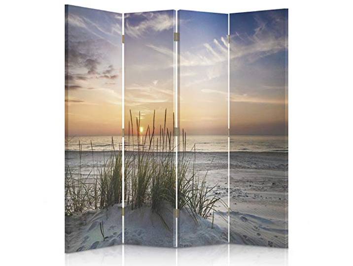 Feeby Paravent Landschaft Grass Strand Wasser 145x150 cm 4 Teilig Modern Design einseitig Wandschirme Foto Trennwand Raumtrenner Sichtschutz Spanische Wand auf Leinwand Bedruckt Meer Sand Himmel