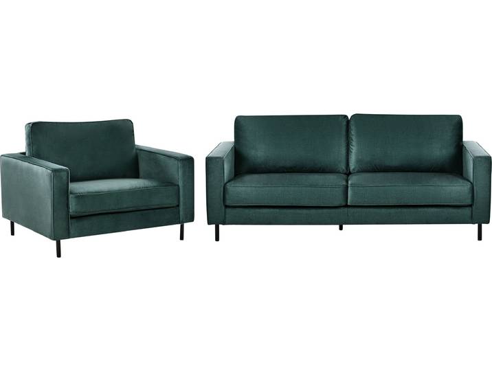BELIANI Sofa Set Dunkelgrün Samt 3-Sitzer Sofa und Sessel mit Schwarzem Metallgestell Sitzkissen Klassisch Industrie Design Wohnzimmer-Set Sitzgruppe