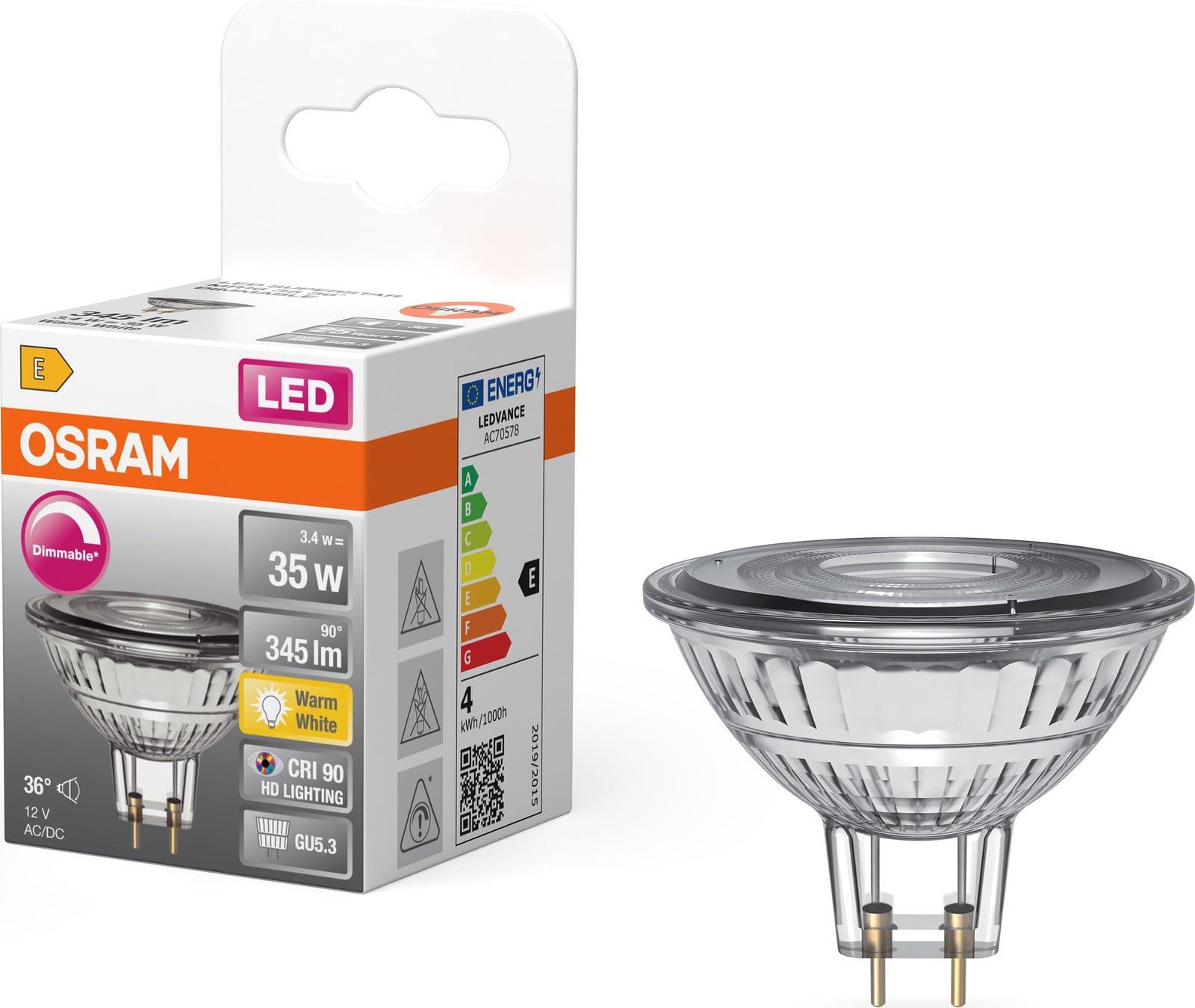 Osram OSR LED MR16 Reflector 3,4W 36° dimbaar helder GU5.3