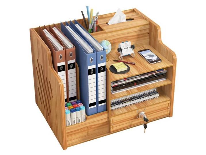Organiseur de Bureau - AMOUNE - Bois de Cerisier - Tiroir - 38 8x29x28 cm - Rangement A4
