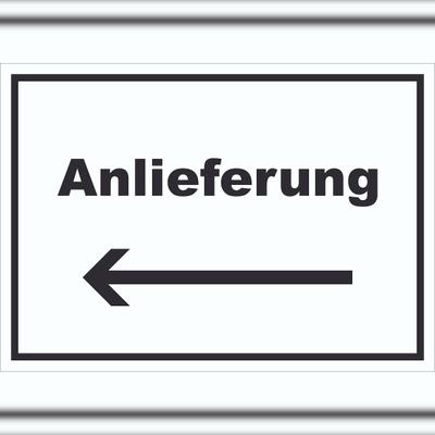 HB-Druck Anlieferung Schild mit Text und Richtungspfeil links Annahme waagerecht A3 (297x420mm)