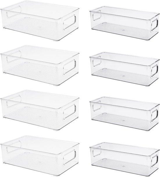 Unyqoos 8-delige set transparante stapelbare opbergboxen met handgrepen, BPA-vrije kunststof, 2 formaten